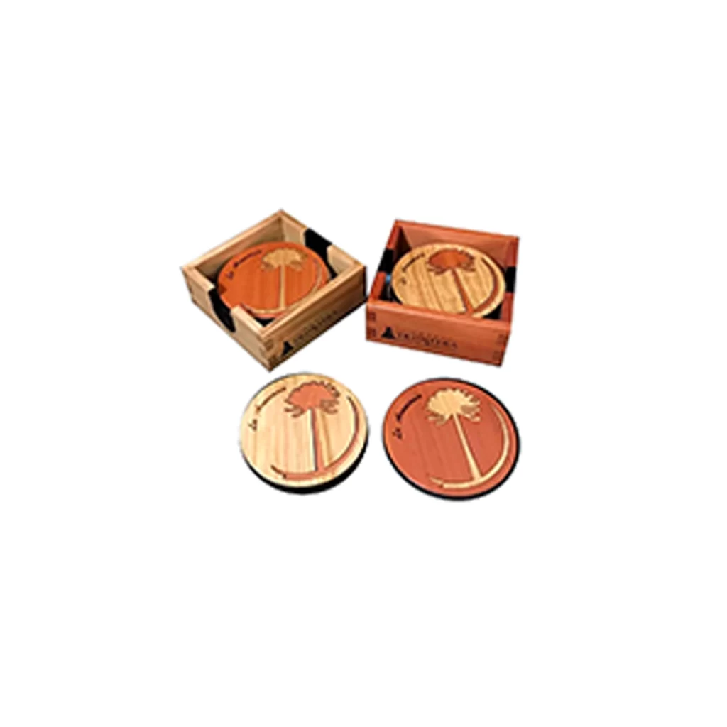 Set de 4 posavasos de madera. Redondos con araucarias.